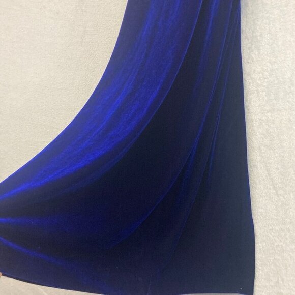 Vintage Niki Livas Blue Velvet Maxi Gown Dress Size 8 Lace Up Back Stretch Prom - Picture 10 of 16